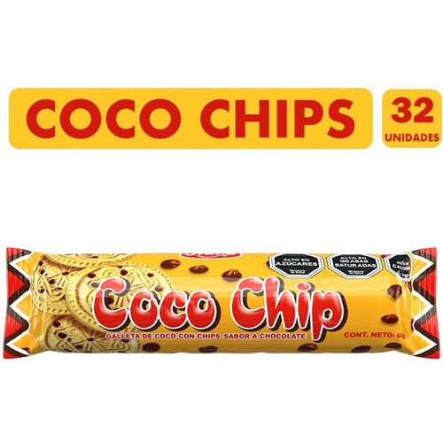 Galletas Coco Chip, Marca Fruna - Caja Con 32 Unidades