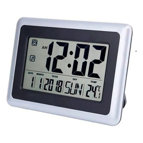 Reloj Despertador Digital Temperatura Calendario Alarma Color Gris