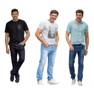 Kit Com 3 Calça Jeans Masculina Slim Original Elastano 