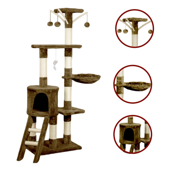 Mueble Rascador Para Gato Casa Juguete Escalera Hamaca 140cm Color Taupe