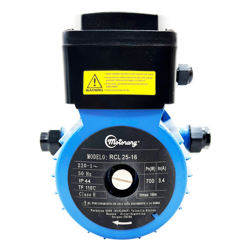 Bomba Centrifuga Recirculadora Motorarg Agua Caliente 700 Wa Color Azul Fase eléctrica Monofásica Frecuencia 50 Hz