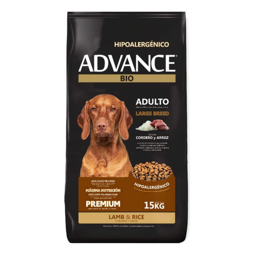Alimento Advance Bio Premium Hipoalergénico para perro adulto de raza grande sabor cordero y arroz en bolsa de 15 kg