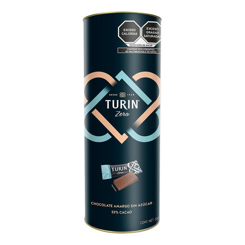 Chocolate Sin Azúcar Turin Zero Amargo 55% Cacao 100 Piezas