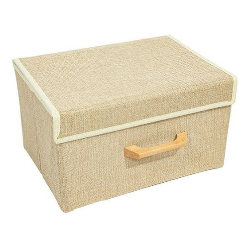 Caja Canasto Organizador De Tela Lino Plegable 43x30x18 Lima Color Beige