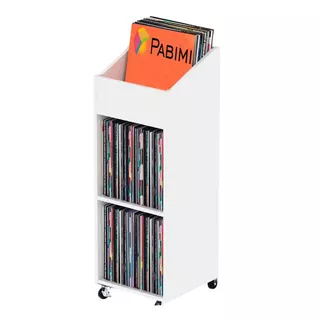 Estante Para 330 Discos Lps Vinil Em Mdf Branco Com Rodinhas