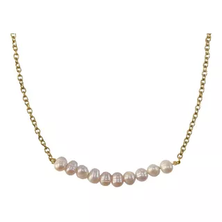 Collar 10 Perlas Naturales Minimalista Chapa Oro 18k Acero