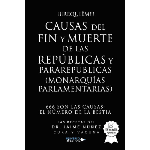 Causas Del Fin Y Muerte De Las Repúblicas Y Pararepúblicas (monarquías Parlamentarias), De Núñez , Dr. Jaime.., Vol. 1.0. Editorial Universo De Letras, Tapa Blanda, Edición 1.0 En Español, 2022