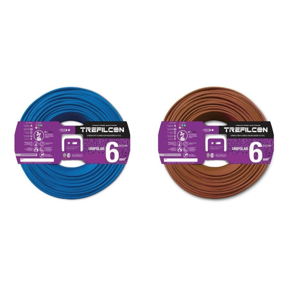 Cable Unipolar 6mm Pack X 2u Marrón Y Celeste Rollo X 100m