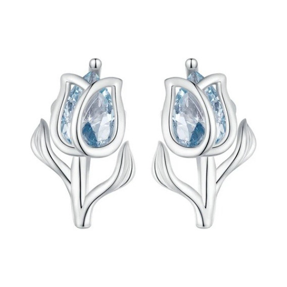 Aretes Topos Flor Tulipán Para Mujer En Plata 925 