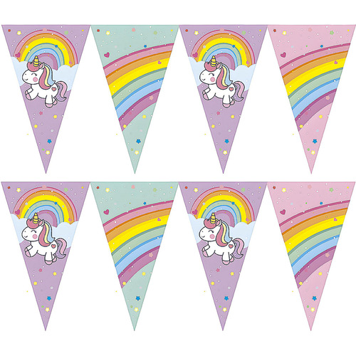 Banderin Triangular Unicornio Arco Iris X1 - Cotillón Waf Color Multicolor Unicornio Arcoíris