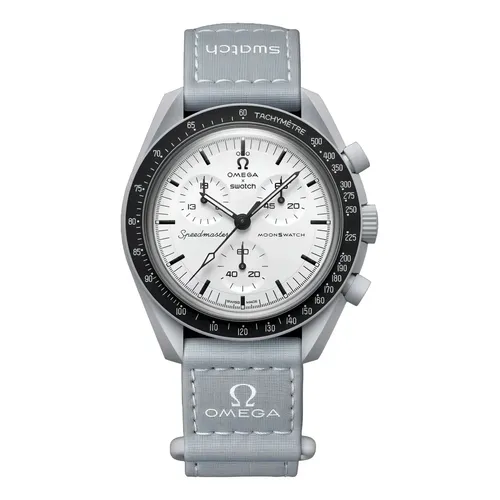 Swatch Speedmaster MoonSwatch シルバー/グレー Relógio Omega X Swatch Moonswatch 1965 Correia Cinza Bisel Preto