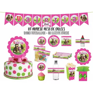 Kit Decorativo Impreso Mesa De Dulces Masha Y El Oso