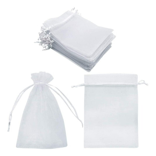 10 Bolsas Organza Tela Blanca 10x15 Cm. Color Blanco