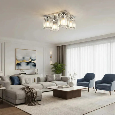 Plafon 4 Luces Prisma R Cristal Cromo Apto Led E27 Ld Cromo