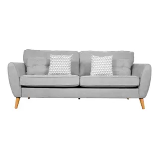 Sillón Sofa De Living Tapizado Tela 3 Cuerpos Madera - Alvar Color Gris Diseño De La Tela Lino