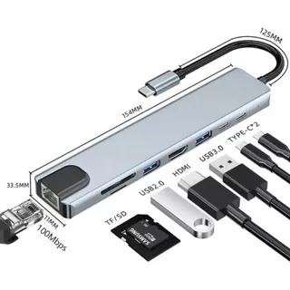 Adaptador Hub Tipo-c 8 Em 1 Com Saída Hdmi Usb 3.0