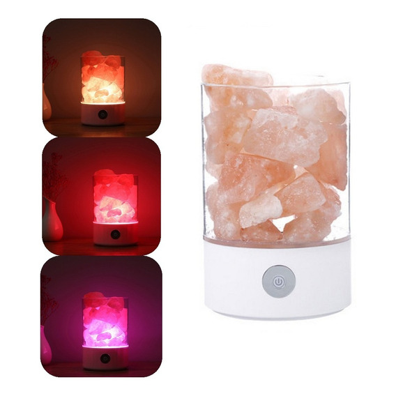 Mini Lámpara Cristal Sal Del Himalaya Luz Led Colores M2 Usb
