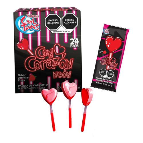 Cool Toons Paleta Con Corazon Neon 24 Piezas Varita Luminosa