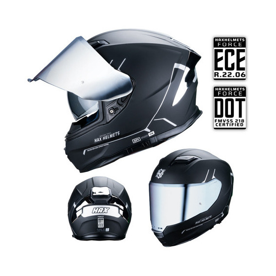 Hax Helmets. Casco Moto Integral Dot + Ece 06. Force Negro Color Plateado Tamaño Del Casco L - Grande