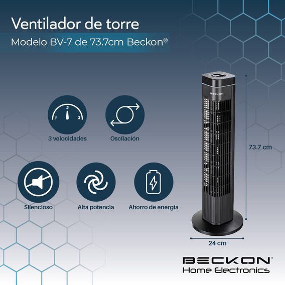 Ventilador de torre Beckon BV-7 turbo con oscilación negro con aspas de plástico 127V 