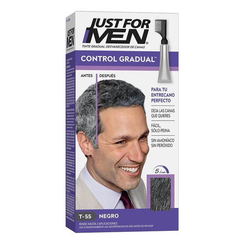 Kit Tintura Just For Men  Control Gradual Touch of grey tono t-55 moreno-negro para cabello