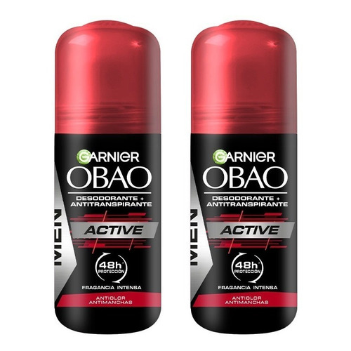 Garnier obao active antitranspirante roll on pack con 2 unidades