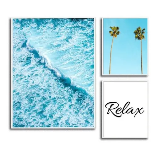 Quadro 3 Pe as Praia Onda Coqueiros Relax Frases Decorativo Cor