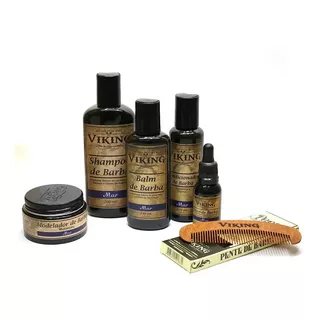 Kit Para Barba Completo Premium Viking Mar + Pente De Barba