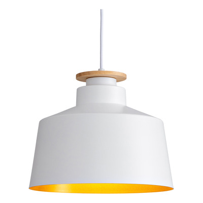Lampara Colgante Moderno Blanco Dorado E27 Madera M7201b Mks Blanco