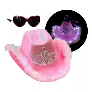 Pack Cowboy Cowgirl Led Corona Lentes Risky Corazon 15 Boda 