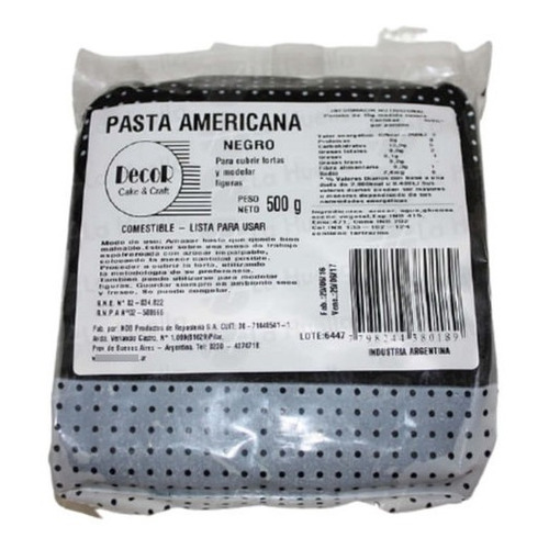 Pasta Americana Para Forrar Negra X500g