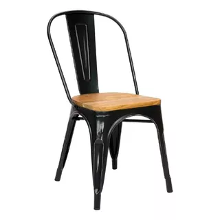 Silla Tolix Metálica Vintage Asiento En Madera  Color De La Estructura De La Silla Negro