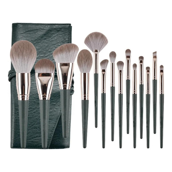 Set 14 Pinceles Y Brochas De Maquillaje + Estuche Premium