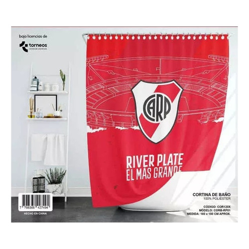 Cortina De Baño River Plate Color Rojo y blanco CLUB