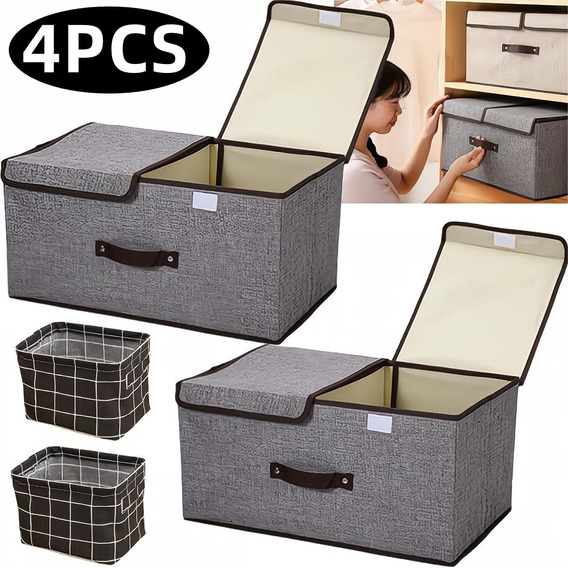 Cajas Organizadoras Ropa Tela Plegable Cesto Con Tapa,4 Pcs