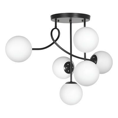 Plafon Luna Rulo 6 Luces Negro Opal Apto Led E27 Plug Negro/opal