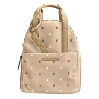 Mochila Backpack Tommy Hilfiger Mujer 69j8441 Color Beige Diseño De La Tela Liso