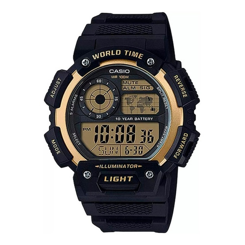 Reloj Casio Caballero Negro Con Bisel Dorado Ae-1400wh-9avcf