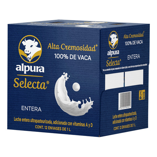 Pack X12 Cajas De Leche Entera Alpura Selecta De 1 Litro C/u