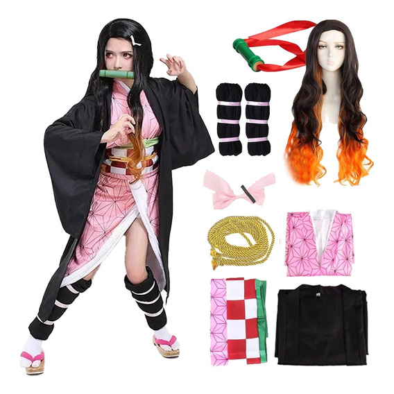 Disfraz De Kimono De Anime Demon Slayer Kamado Nezuko Com Peluca Cosplay Traje Para Halloween