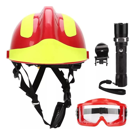 Casco Rojo Rescate Bombero Seguridad Lampara Goggles