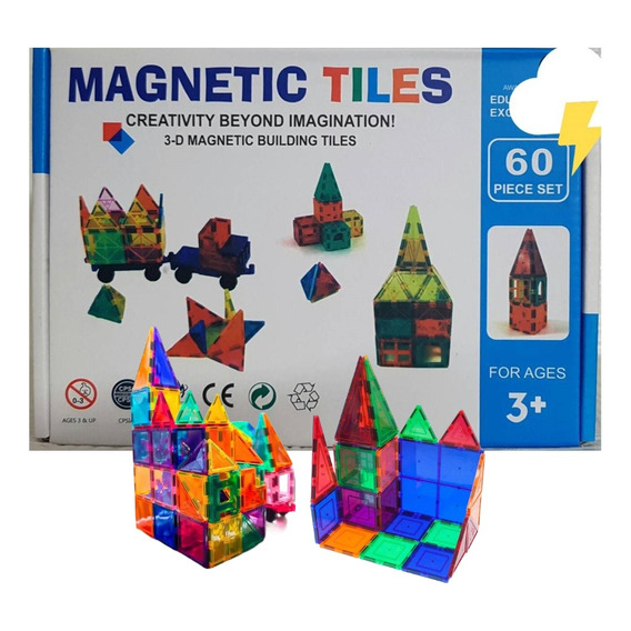 Set De Construcción Magnético Imán 60 Piezas Magnetic Tiles