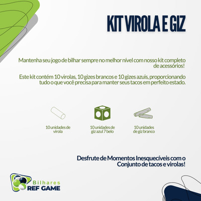 Kit Com 10 Virolas E Gizes Azul E Branco Para Sinuca/bilhar