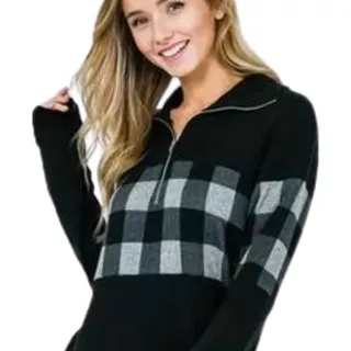 Sweater Sudadera Manga Larga Negro/cuadros Con Cierre T/ S,m