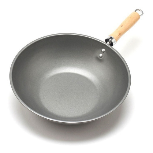 Wok Fary Home Acero Carbono Antiadherente Mango Madera 28cm Color Gris