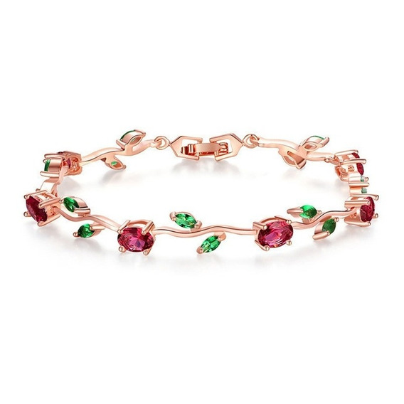 Pulsera Mujer Brazalete Rosas Elegante Circonita