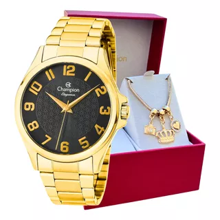 Relógio Feminino Dourado Original Champion Luxo + Pulseira 