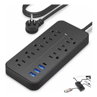 Regleta Cargador Multicontactos Marca Boparte Con 8 Salidas 3 Usb 1 Tipo C Modelo El08 Color Negro