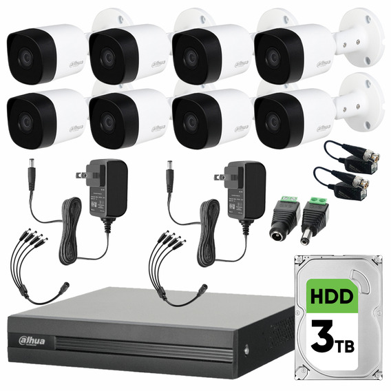 Dahua Kit de Video Vigilancia 8 Cámaras de Seguridad 2 Mp con HDD 3TB Circuito Cerrado con Detección de Movimiento en Alta Resolución DH-KIT8CH-2MP-PLUS7N