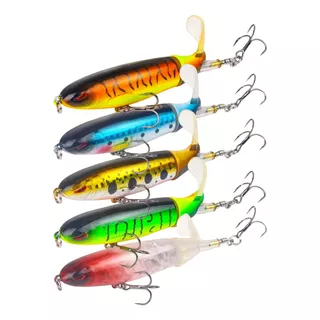 Kit 5 Iscas Giratórias Hélice Whopper Popper 9cm 13.5g Luxo Cor Colorido